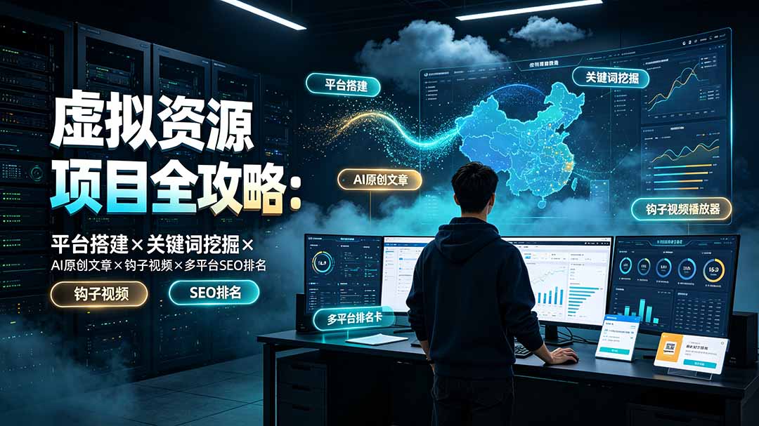虚拟资源项目全攻略：平台搭建×关键词挖掘×AI原创文章×钩子视频×多平台SEO排名-云网创