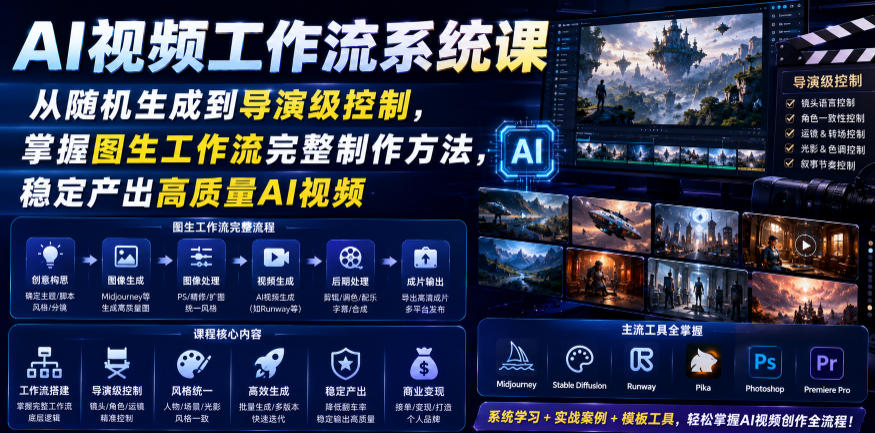 AI视频工作流系统课,从随机生成到导演级控制,掌握图生工作流完整制作方法,稳定产出高质量AI视频-云网创