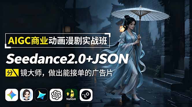 AIGC商业动画漫剧实战班-更新:Seedance2.0+JSON分镜大师,做出能接单的广告片-云网创
