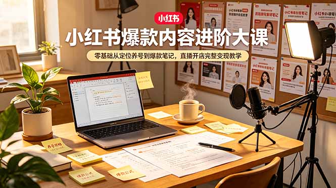 小红书爆款内容进阶大课,零基础从定位养号到爆款笔记,直播开店完整变现教学-云网创