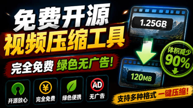 Github开源视频压缩瘦身工具,轻松压缩90%,并保持画质清晰,完全免费绿色无广告!VideoSlim-云网创