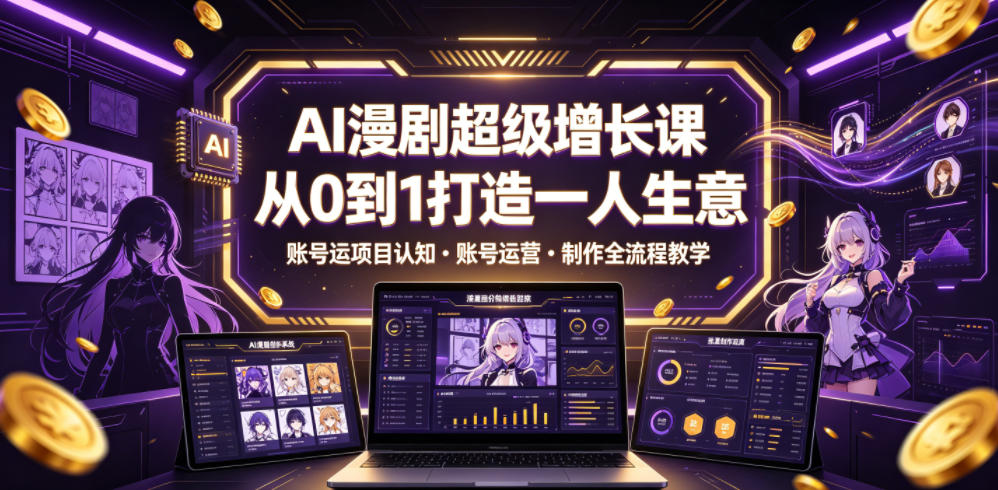 AI漫剧超级增长课,从0到1打造一人生意,项目认知・账号运营・制作全流程教学-云网创