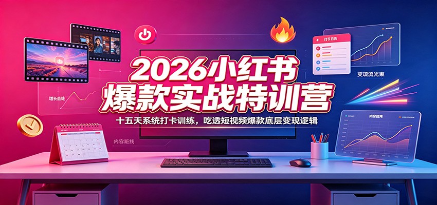2026小红书爆款实战特训营：十五天系统打卡训练，吃透短视频爆款底层变现逻辑-云网创