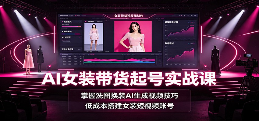 AI女装带货起号实战课：掌握洗图换装AI生成视频技巧，低成本搭建女装短视频账号-云网创