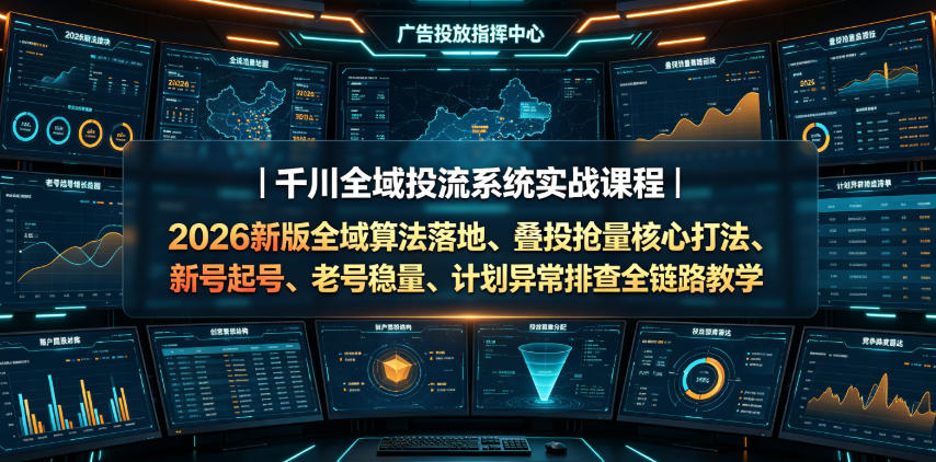 千川全域投流系统实战课程｜2026新版全域算法落地、叠投抢量核心打法、新号起号、老号稳量、计划异常排查全链路教学-云网创