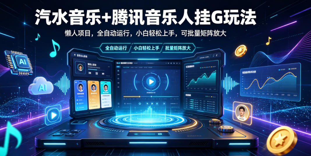 汽水音乐+腾讯音乐人挂G玩法,懒人项目,全自动运行,小白轻松上手,可批量矩阵放大【揭秘】-云网创