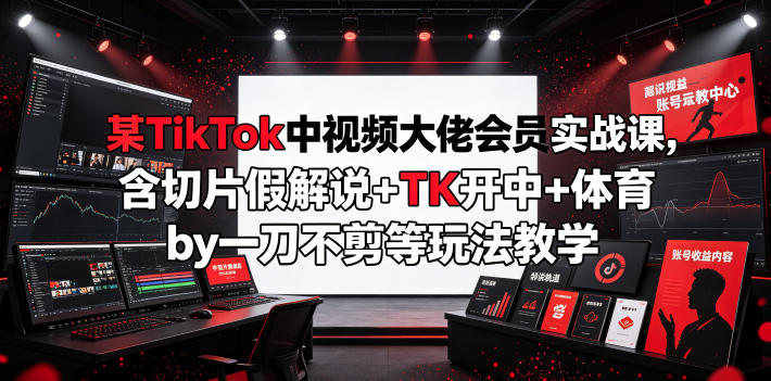某TikTok中视频大佬会员实战课,含切片假解说+TK开中+体育by一刀不剪等玩法教学-云网创