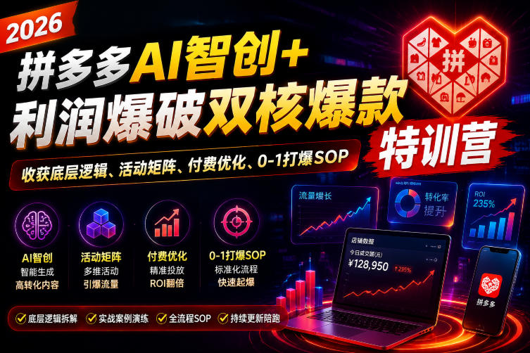 2026拼多多AI智创+利润爆破双核爆款特训营,收获底层逻辑、活动矩阵、付费优化、0-1打爆SOP-云网创