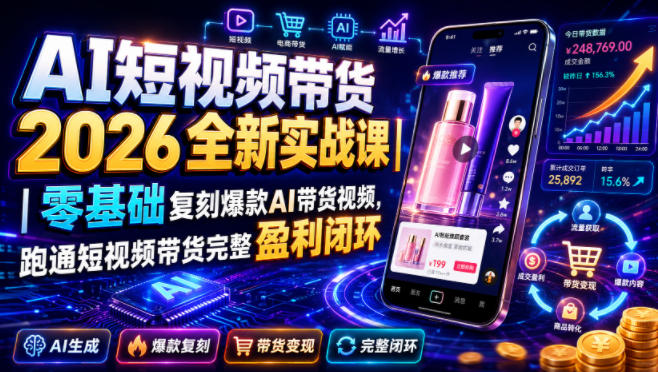 AI短视频带货2026全新实战课｜零基础复刻爆款AI带货视频，跑通短视频带货完整盈利闭环-云网创