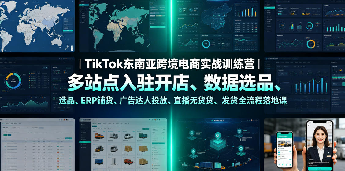 TikTok东南亚跨境电商实战训练营｜多站点入驻开店、数据选品、ERP铺货、广告达人投放、直播无货源发货全流程落地课-云网创