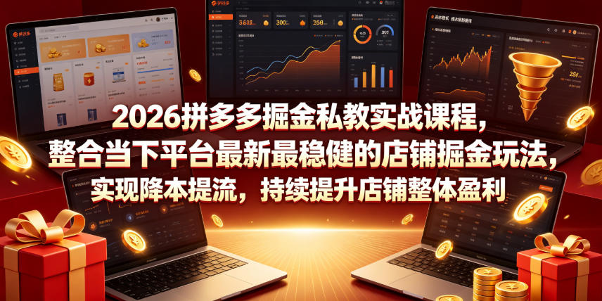 2026拼多多掘金私教实战课程,整合当下平台最新最稳健的店铺掘金玩法,实现降本提流,持续提升店铺整体盈利-云网创