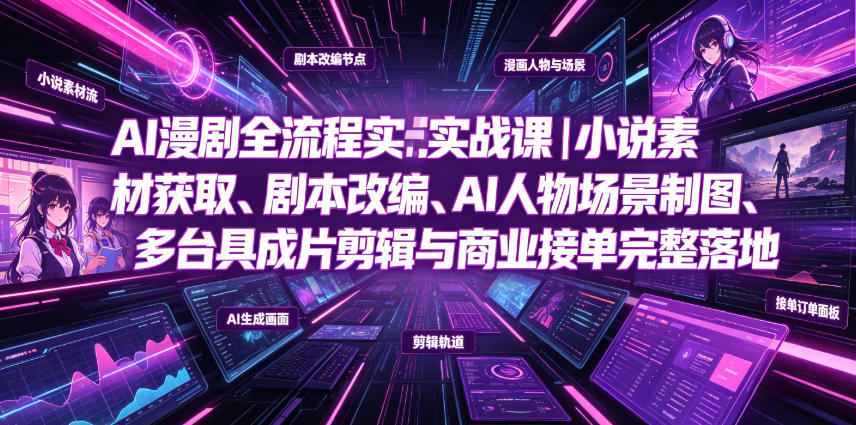 AI漫剧全流程实战课|小说素材获取、剧本改编、AI人物场景制图、多工具成片剪辑、平台付费变现与商业接单完整落地-云网创