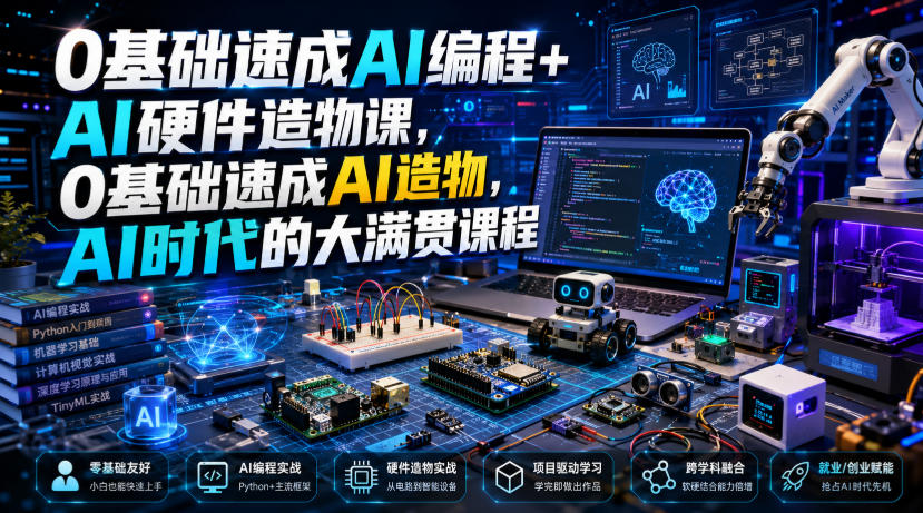 0基础速成AI编程+AI硬件造物课，0基础速成AI造物，AI时代的大满贯课程-云网创