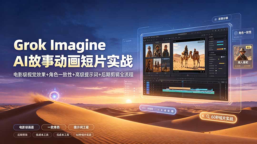 Grok Imagine AI故事动画短片实战:电影级视觉效果+角色一致性+高级提示词+后期剪辑全流程-云网创