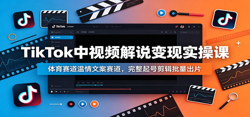 TikTok中视频解说变现实操课:体育赛道温情文案赛道,完整起号剪辑批量出片-云网创