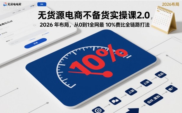 无货源电商不备货实操课2.0，2026年布局，从0到1全网最低10%费比全链路打法【更新26年7月22日】-云网创