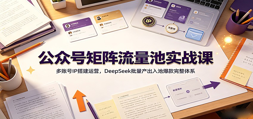 公众号矩阵流量池实战课：多账号IP搭建运营，DeepSeek批量产出入池爆款完整体系-云网创
