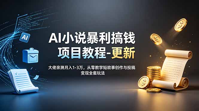 AI小说暴利搞钱项目教程-更新，大佬亲测月入1-3万，从零教学短故事创作与投稿变现全套玩法-云网创
