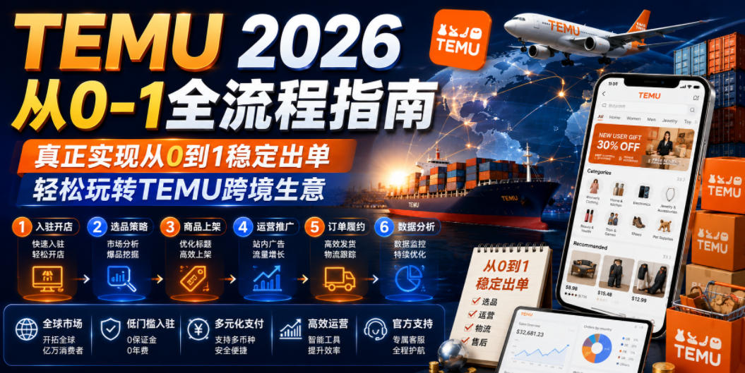 TEMU 2026从0-1全流程指南,真正实现从0到1稳定出单,轻松玩转TEMU跨境生意-云网创