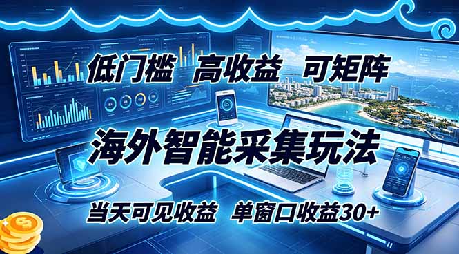 海外智能采集玩法,低门槛高单价可矩阵,当天可见收益,单窗口30+-云网创