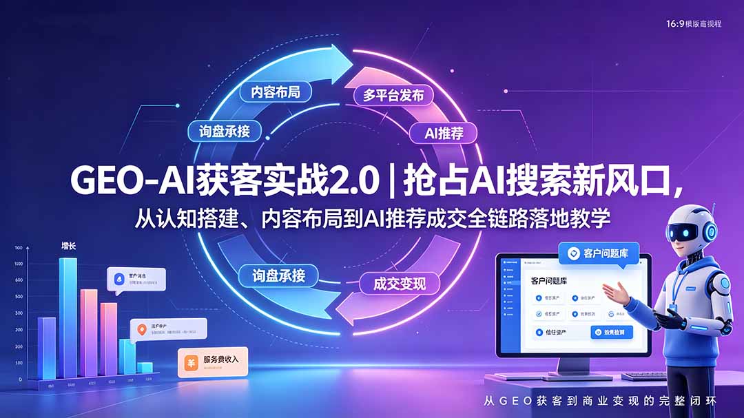 GEO-AI获客实战|抢占AI搜索新风口,从认知搭建、内容布局到AI推荐成交全链路落地教学-云网创