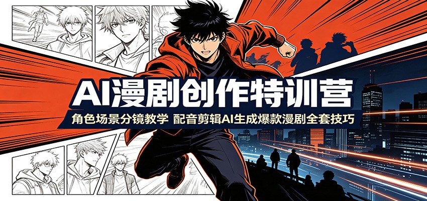 AI漫剧创作特训营:角色场景分镜教学,配音剪辑AI生成爆款漫剧全套技巧-云网创