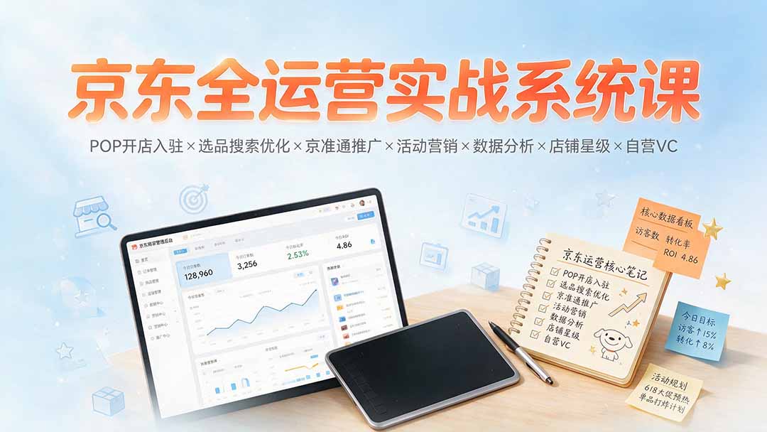 京东全运营实战系统课：POP开店入驻×选品搜索优化×京准通推广×活动营销×数据分析×店铺星级×自营VC-云网创