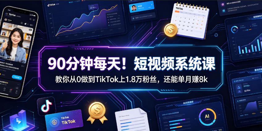 90分钟每天!短视频系统课教你从0做到TikTok上1.8万粉丝,还能单月賺8k【原创双语字幕】-云网创