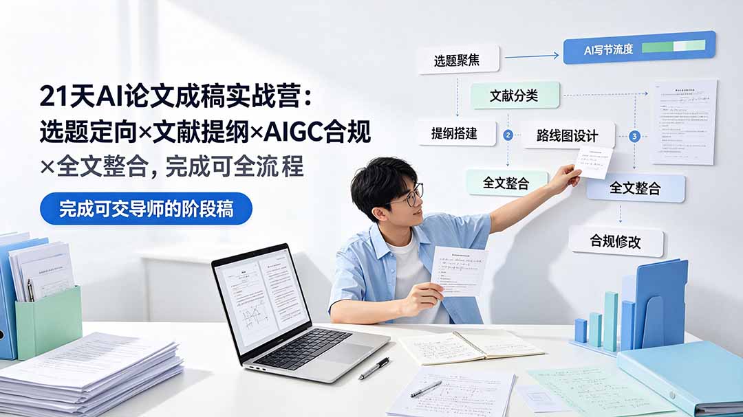 21天AI论文成稿实战营:选题定向×文献提纲×AIGC合规×全文整合,完成可交导师的阶段稿-云网创