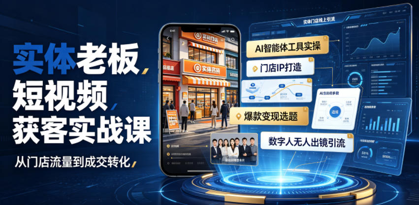实体老板短视频获客实战课|AI智能体工具全套实操、门店IP打造、爆款变现选题、数字人无人出镜引流完整教程-云网创