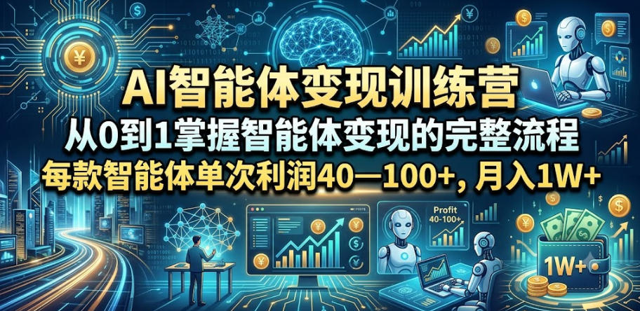 AI智能体变现训练营,从0到1掌握智能体变现的完整流程,每款智能体单次利润40—100+,月入1W+-云网创