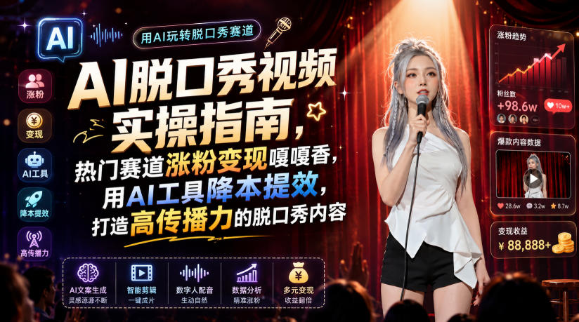 AI脱口秀视频实操指南，热门赛道涨粉变现嘎嘎香，用AI工具降本提效，打造高传播力的脱口秀内容-云网创