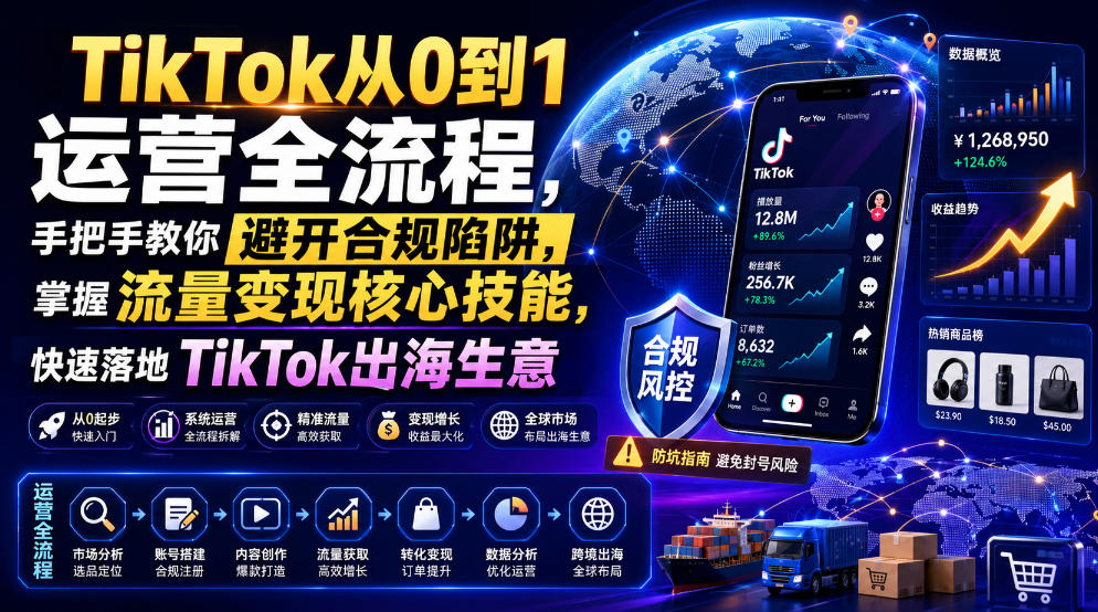 TikTok从0到1运营全流程,手把手教你避开合规陷阱,掌握流量变现核心技能,快速落地TikTok出海生意(更新7月)-云网创