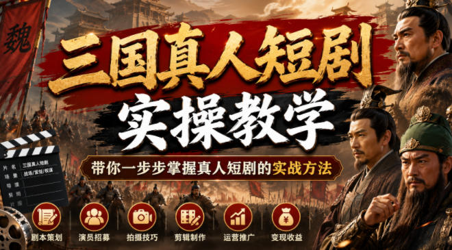 三国真人短剧实操教学，带你一步步掌握真人短剧的实战方法-云网创
