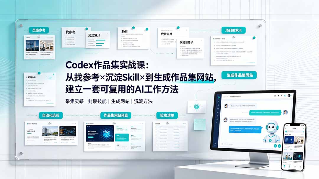 Codex作品集实战课:从找参考×沉淀Skill×到生成作品集网站,建立一套可复用的AI工作方法-云网创