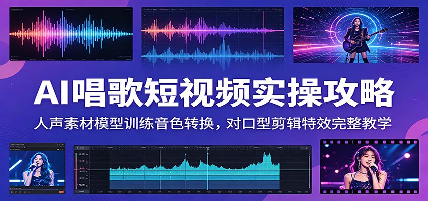 AI唱歌短视频实操攻略:人声素材模型训练音色转换,对口型剪辑特效完整教学-云网创