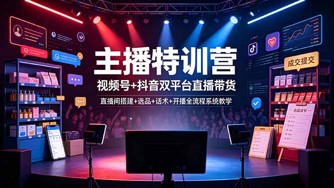 主播特训营:视频号+抖音双平台直播带货,直播间搭建+选品+话术+开播全流程系统教学-云网创