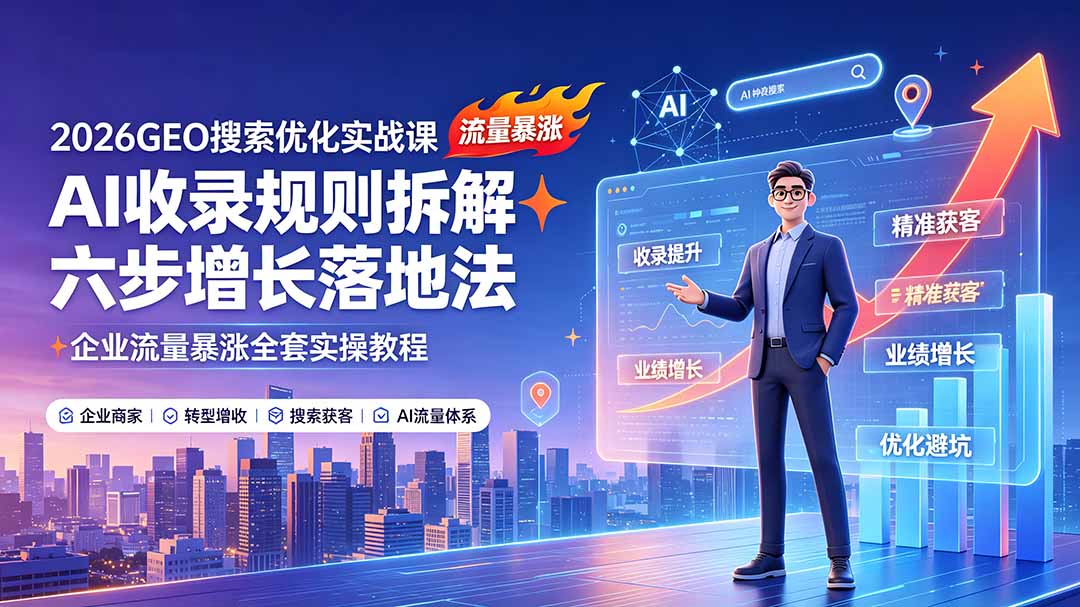 2026GEO搜索优化实战课：AI收录规则拆解｜六步增长落地法｜企业流量暴涨全套实操教程-云网创