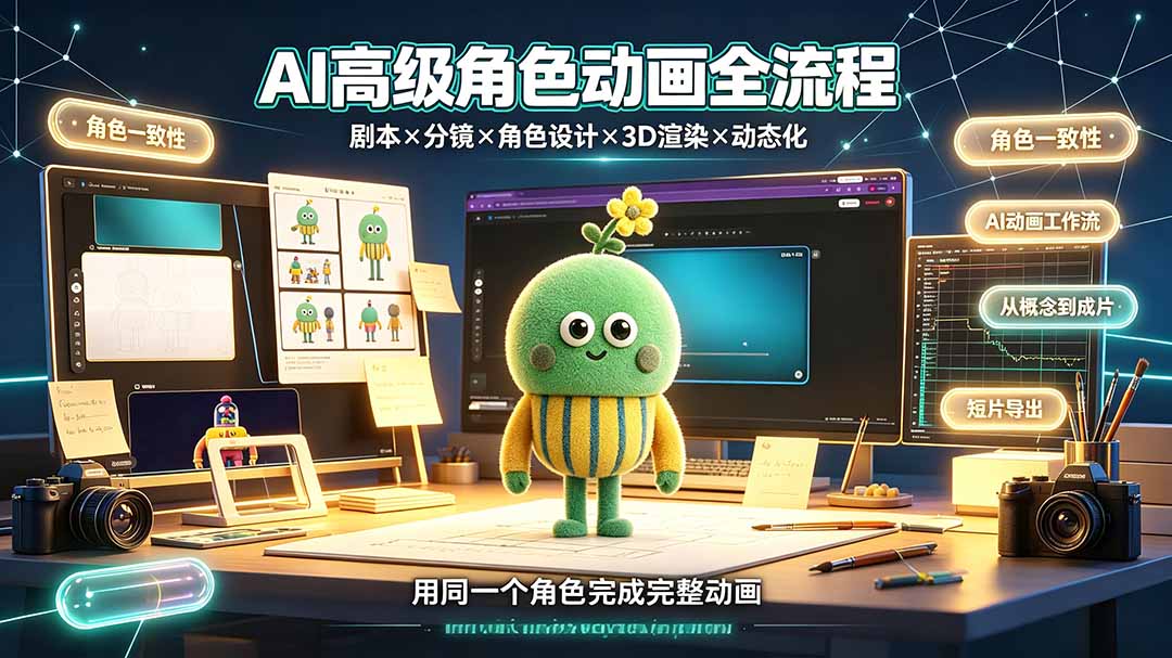 AI高级角色动画全流程:剧本×分镜×角色设计×3D渲染×动态化,从概念到成片一站式教学-云网创