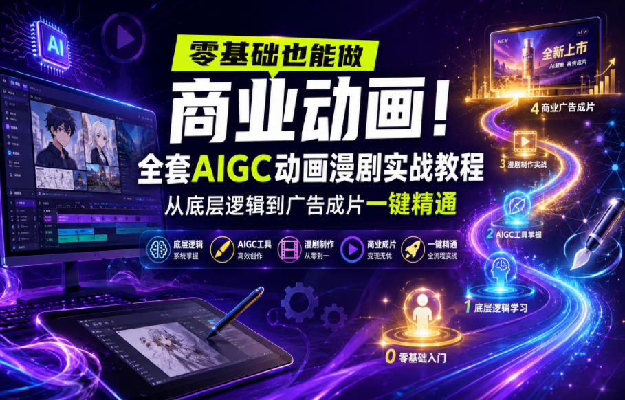 零基础也能做商业动画！全套AIGC动画漫剧实战教程，从底层逻辑到广告成片一键精通(更新0715)-云网创