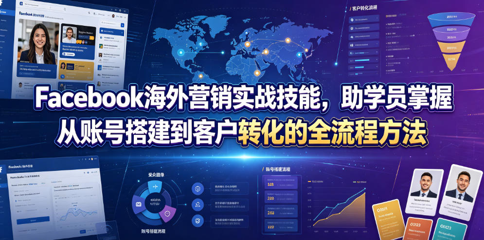 Facebook海外营销实战技能，助学员掌握从账号搭建到客户转化的全流程方法-云网创