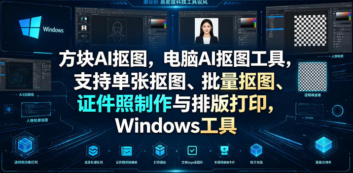 方块AI抠图,电脑AI抠图工具,支持单张抠图、批量抠图、证件照制作与排版打印,Windows工具-云网创