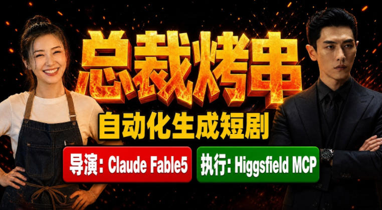 Claude Fable5担任导演+Higgsfield MCP落地执行|《总裁烤串》真人质感短剧全自动AI生成全流程教学-云网创