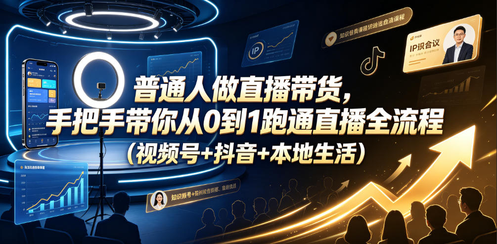 普通人做直播带货,手把手带你从0到1跑通直播全流程(视频号+抖音+本地生活)-云网创