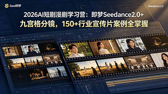 2026AI短剧漫剧学习营：即梦Seedance2.0+九宫格分镜，150+行业宣传片案例全掌握-云网创