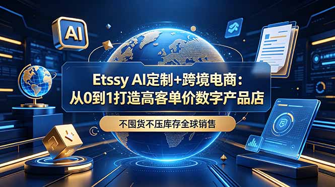 Etsy AI定制+跨境电商：从0到1打造高客单价数字产品店，不囤货不压库存全球销售-云网创