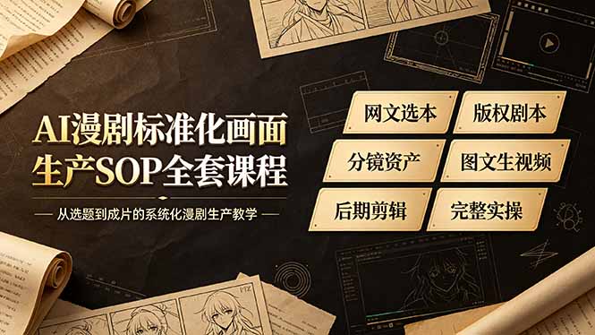 AI漫剧标准化画面生产SOP全套课程-更新,网文选本版权剧本分镜资产全覆盖,图文生视频后期剪辑完整实操教学-云网创