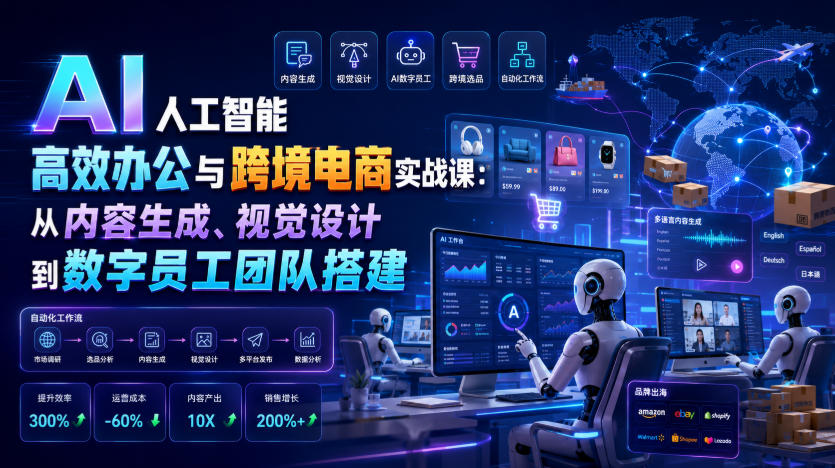 AI人工智能高效办公与跨境电商实战课:从内容生成、视觉设计到数字员工团队搭建-云网创