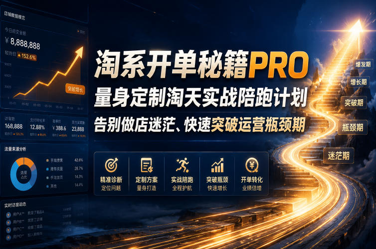 淘系开单秘籍PRO,量身定制淘天实战陪跑计划,告别做店迷茫、快速突破运营瓶颈期(20260709)-云网创