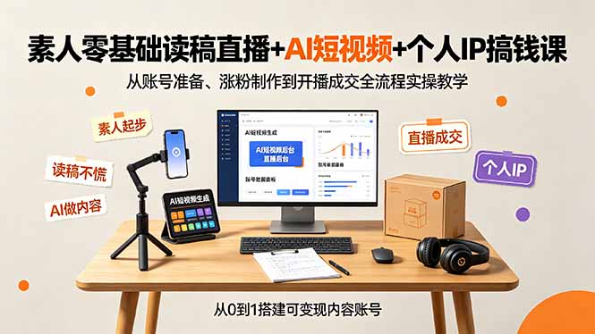 素人零基础读稿直播+AI短视频+个人IP搞钱课,从账号准备、涨粉制作到开播成交全流程实操教学-云网创